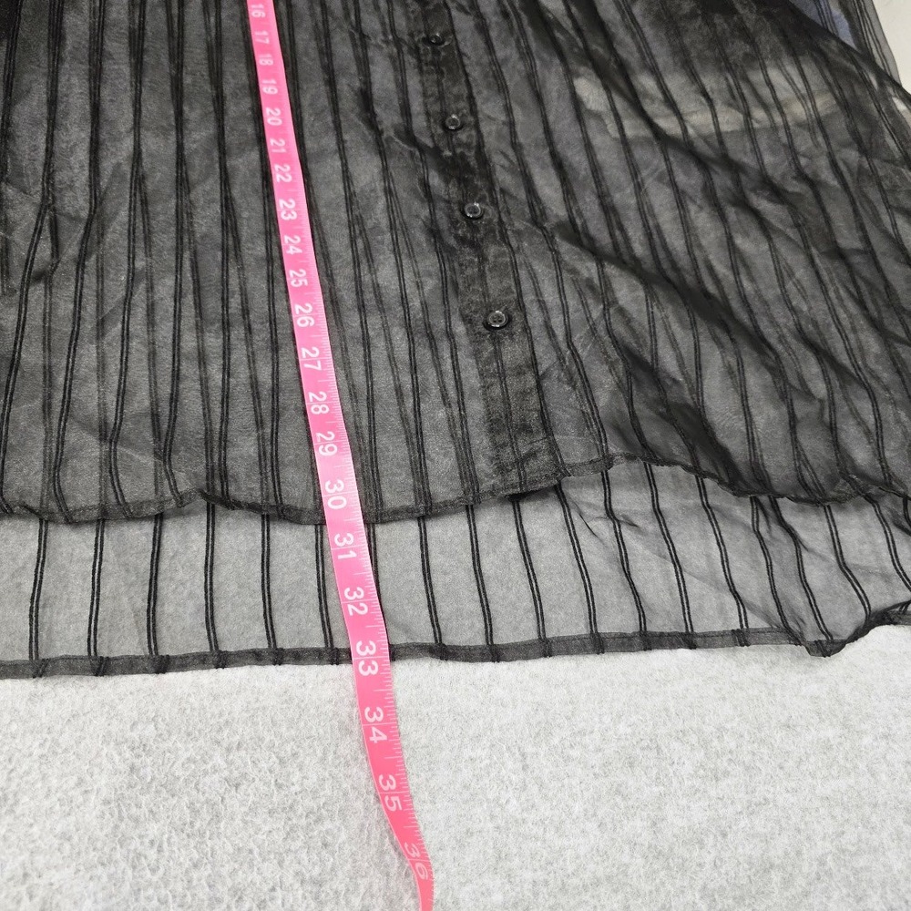 DR2 Sheer Button Down Tunic Top L Black Striped Embroidered Goth Minimalist - Picture 8 of 12